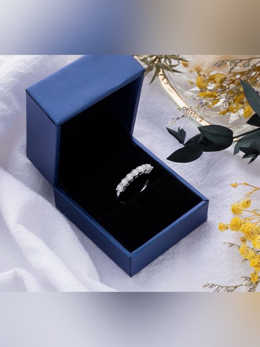 Moissanite 18K Gold Plated Sterling Silver Eternity Ring Wedding Band for Women